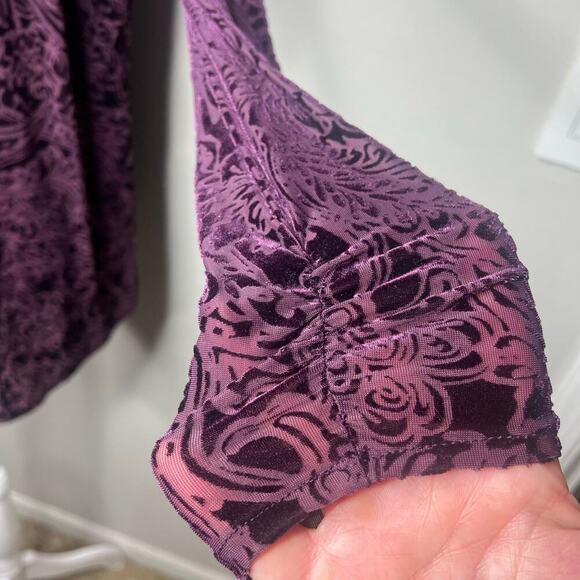 Velvet Burnout Cardigan Jacket Top Petite Small Purple Witchy Whimsigoth Sheer - Picture 5 of 8